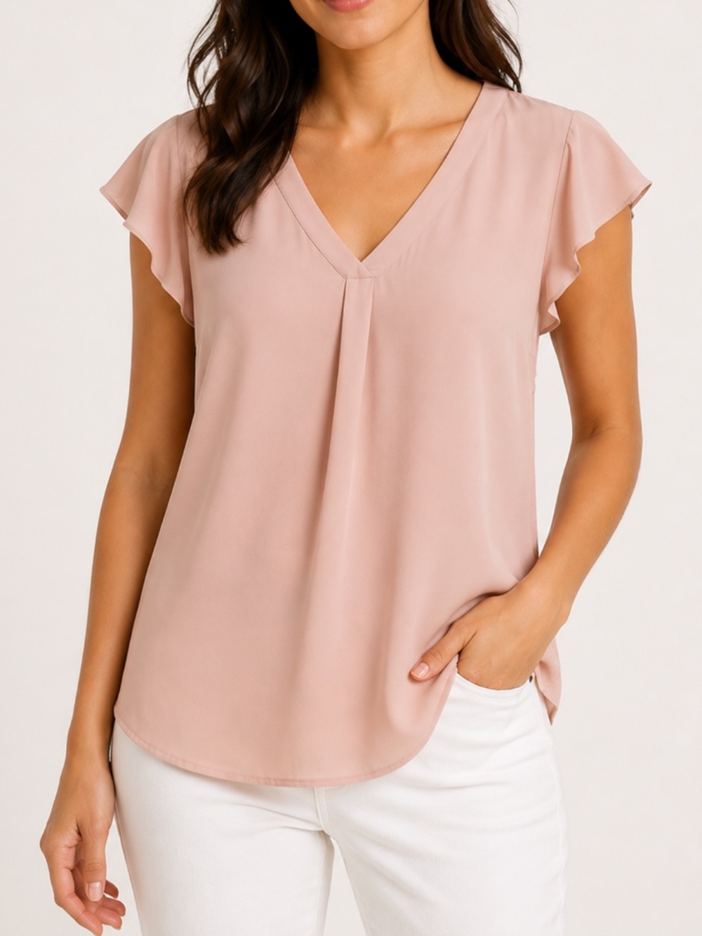 Philosophy Blush Pink Flutter Sleeve V Neck Blouse Small